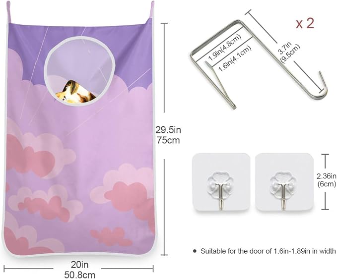 2PCS Hanging Laundry Hamper Bag Over the Door Laundry Hamper Wall Hamper Large Dirty Clothes Hamper with Stainless Steel Hooks 29.5x20Inch Purple Nature Sky