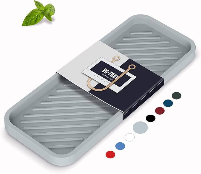 Silicone Sponge Holder, Kitchen Sink Organizer Tray（Grey）