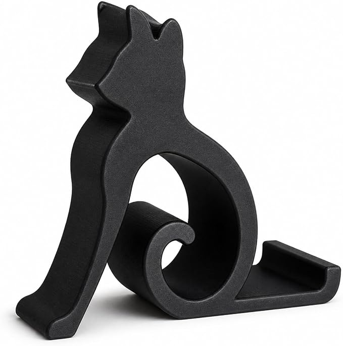 Phone Stand, Black Cat Desktop Cell Phone Holder Mount Decor | Handsfree Kitten Shaped Phone Mount, Desktop Halloween Decor Gift for Pet Lovers, Office Bedside Table Use