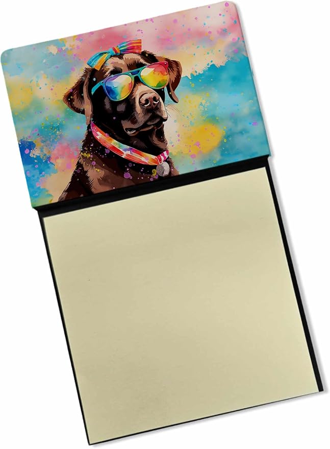 Caroline's Treasures Chocolate Labrador Hippie Dawg Sticky Note Holder Refillable Dispenser Self-Sticky Note Pads, Memo Pads Blank Desk Accessories