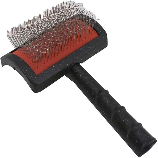 Show Tech Yento Mega Pin Slicker Dog Brush, for Poodle and Doodles, Puppy Essential, Professional Ergonomic Handle Dog Brush for Shedding and Removing Loose Fur, Extra Curved, Medium