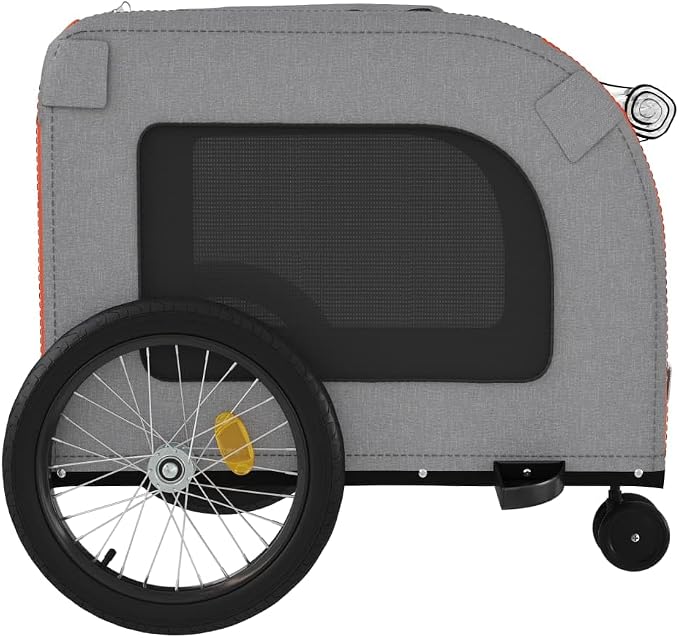 Pet Bike Trailer Orange and Gray Oxford Fabric Dog Bicycle Trailer with Iron Frame, 3-Wheel Pet Cargo Carrier for Small Dogs and Groceries, Includes Safety Flag and Reflectors