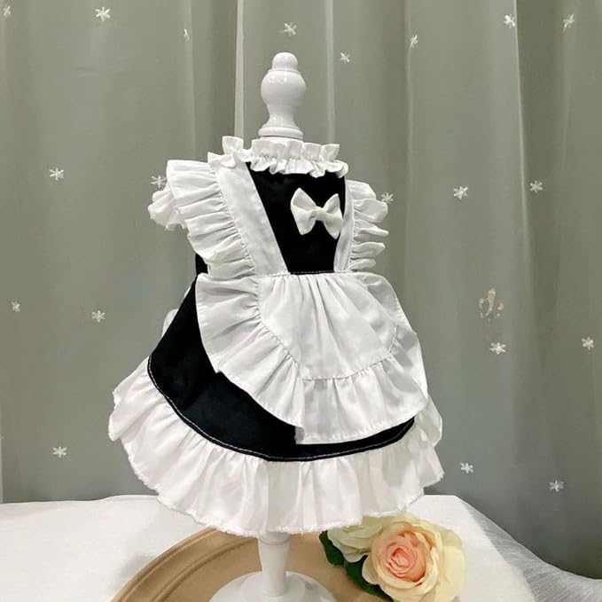 Pet Maid Outfit Cat Princess Dresses Adorable Costume for Cats Dogs Birthday Party, Black White L