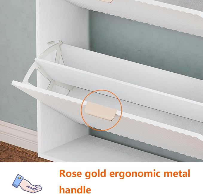 Shoe Cabinet Storage,Modern Freestanding Organizer with 4 Flip Drawers,Narrow Shoe Rack Cabinet for Entryway,White