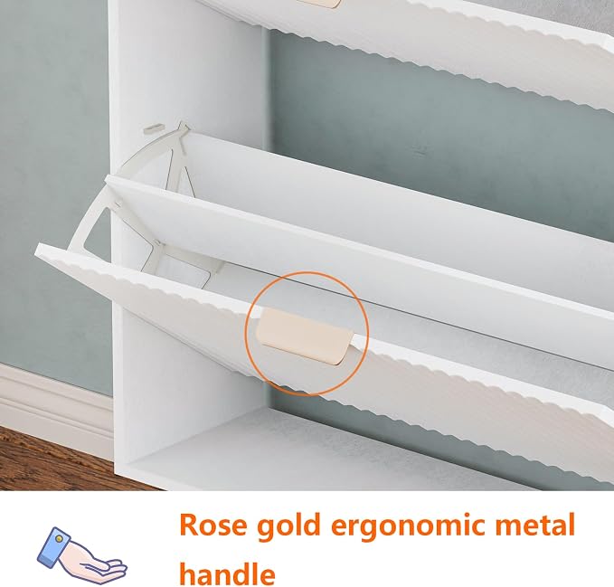 Shoe Cabinet Storage,Modern Freestanding Organizer with 2 Flip Drawers,Narrow Shoe Rack Cabinet for Entryway,White