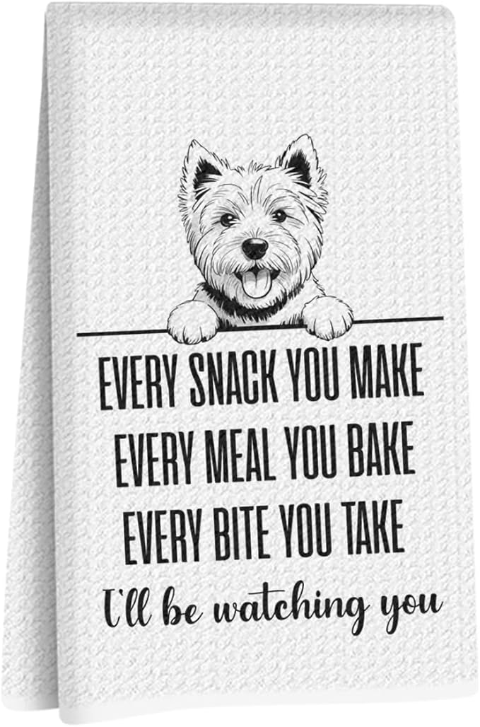 West Highland White Terrier Dog Kitchen Towels 24x14 Inch, Westie Gifts Reusable Dish Towels for Kitchen Bathroom Decor, Waffle Weave Absorbent Hand Cloth Tea Towel, Funny Dog Gifts for Women Mom