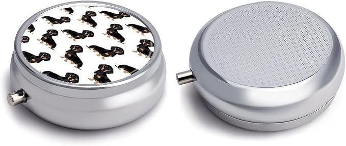 3 Compartment Round Pill Box Portable Metal Travel Pill Organizer | Weiner Pet Dogs Pill Case to Hold Vitamins, Medication, Fish Oil and Supplements, Ideal for Purse & Pocket