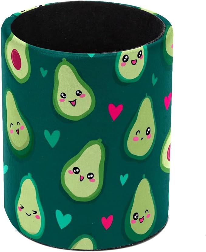 Faux Leather Pen Holder for Desk, Pencil Organizer Cute Fruits Pen Cup Desk Decor Makeup Brush Holder Storage for Office Home