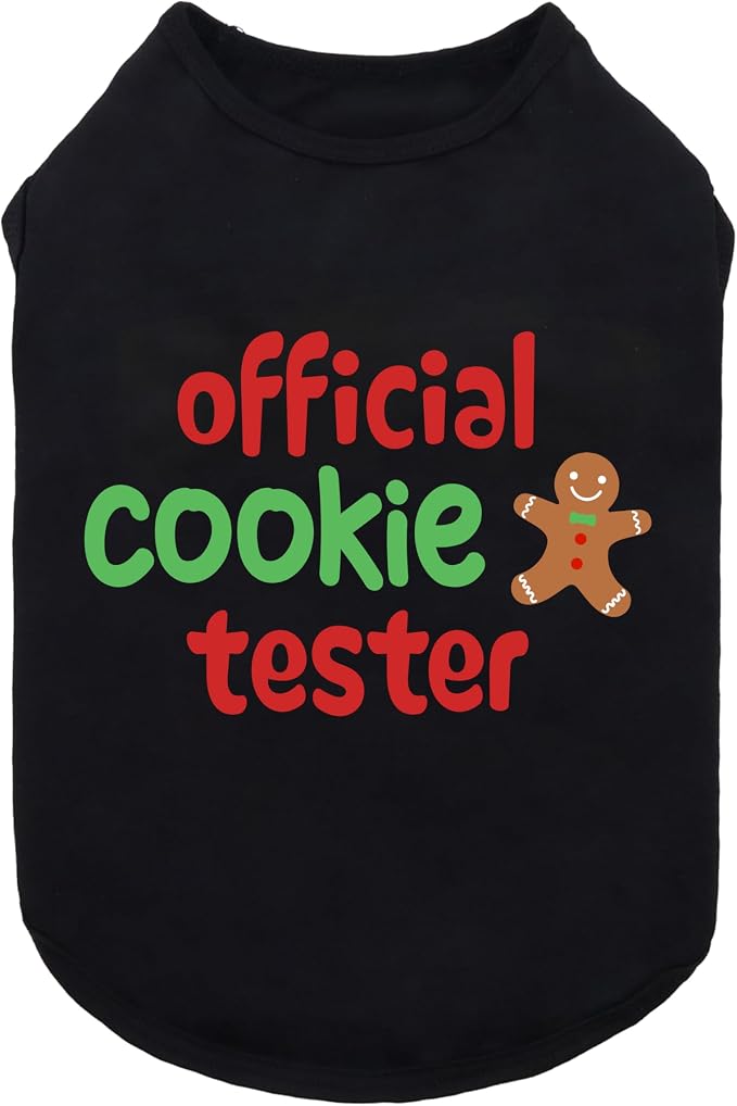 Fitwarm Official Cookie Tester Funny Dog Shirt, Christmas Dog Clothes for Small Dogs Boy Girl, Holiday Doggy Tshirt, Pet Outfit, Gingerbread, Black, Red, Green, XXL