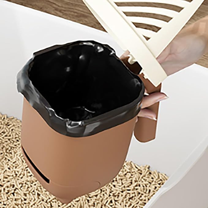 Cat Litter Shovel Scoop with Bag, Cat Litter Shovel with Storage Bucket, Removable Cats Litter Scoop, Bin Doubles as Scoop Holder, Large Capacity Cats Scooper Portable Shovel (Coffee)