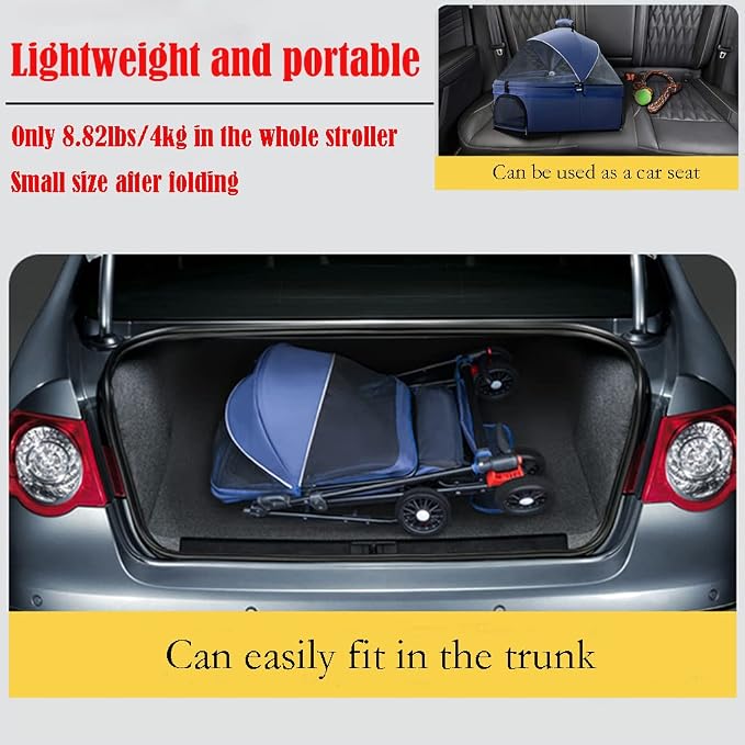 Foldable Pet Dog Stroller, Travel Dog Carrier with 4 Wheels Lightweight Dog Outing Accessories Cat Puppy Strolling Cart with Removable Liner & Storage Basket