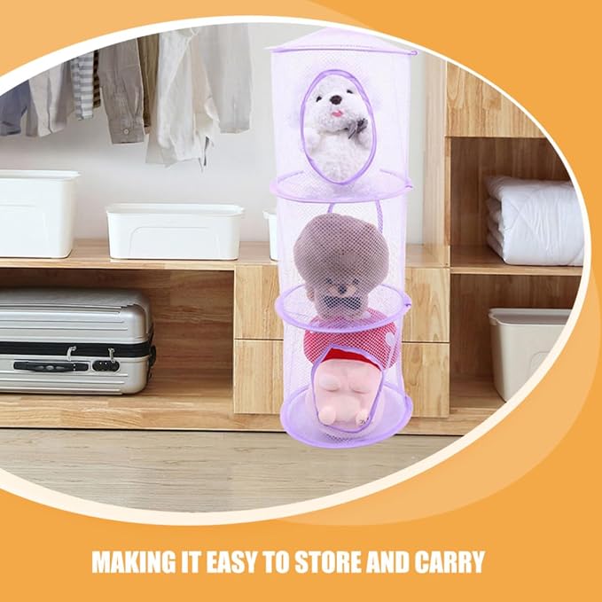 4pcs Stuffed Animal Storage Organizer Hanging Mesh Hammock with Suspended Design and Breathable Polyester Fabric for Bedrooms and Playrooms Lavender