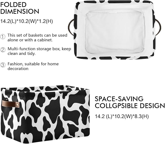 Cow White Texture Rectangular Storage Bin Basket with Handles - Laundry Hamper Nursery Storage Storage Baskets