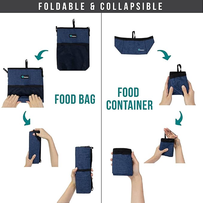 PetAmi Travel Dog Food Bag Pet Collapsible Dog Bowls Set, Dog Kibble Bag, Pet Food Water Bowls for Dogs Cats, Foldable Waterproof Dog Camping Bowls Cup Dish Accessories for Hiking, Navy & Gray