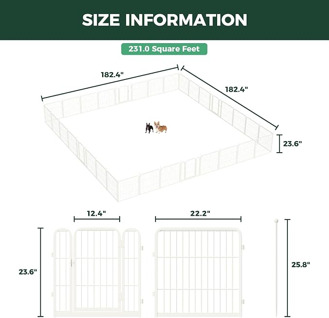 FXW Rollick Dog Playpen, Indoor, Yard & RV Camping, 24" H, 32 Panels | Easy setup, Heavy-duty, DIY layouts, Walk-through gate, for Puppies & Small Dogs, Patented