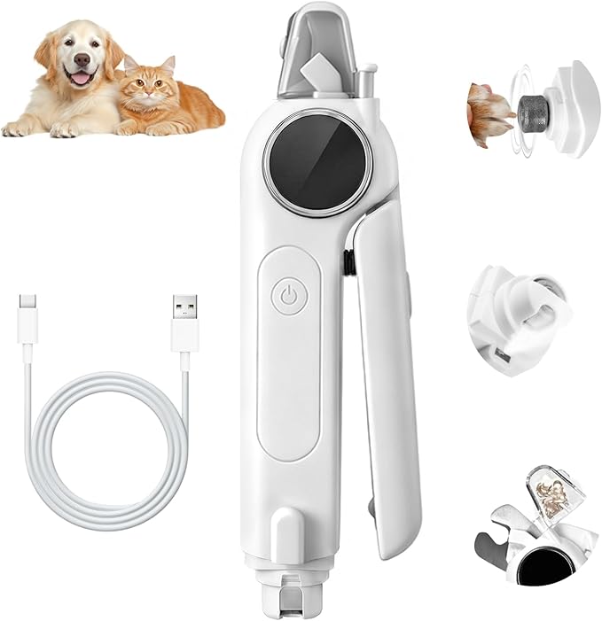 2-in-1 Dog and Cat Nail Grinder and Clipper - 3-Speed Adjustable Electric with Manual Head, Quiet Motor and LED Light for Safe Trimming, Professional Grooming Tool for All Pets
