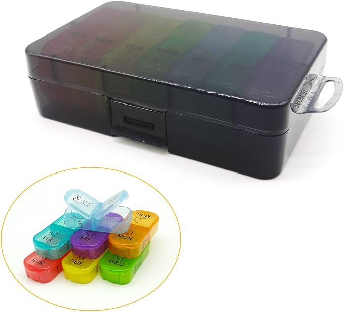Travel Weekly Pill Organizer Case, 14 Compartments Travel Pill Box | Dispenser, Portable Daily Pill Container for Carry Storage Medicine, Vitamin, Supplement, Fish Oil, Cod Liver Oil, Capsules