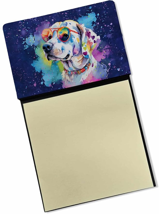 Caroline's Treasures Hippie Dawg Sticky Note Holder Refillable Dispenser Self-Sticky Note Pads, Memo Pads Blank Desk Accessories