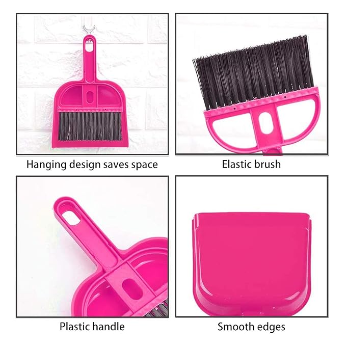 WishLotus Mini Dustpan and Brush Set, Portable Exquisite Pet Waste Cleaning Kit, Hamster Sand Scooper Cage Cleaning Tool for Small Pets Guinea Pigs Hedgehogs Hamsters Chinchillas Rabbits (Pink)