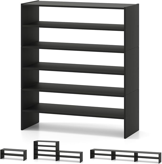COSTWAY 6-Tier Shoe Rack, Extra Wide Shoe Shelf Organizer | Stackable Design, 31" Freestanding Adjustable Storage Shoe Stand for Small Space Entryway Hallway Closet (1,Black)