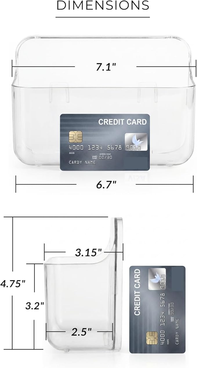 Adhesive Wall Organizer Bin, No-Drill, Clear, 7.1 x 3.15 x 4.75 in | BPA-Free PET, Built-In Drain Holes, Detachable, Easy-Reach Storage for Small Items Like Phones, Remotes, or Sponges