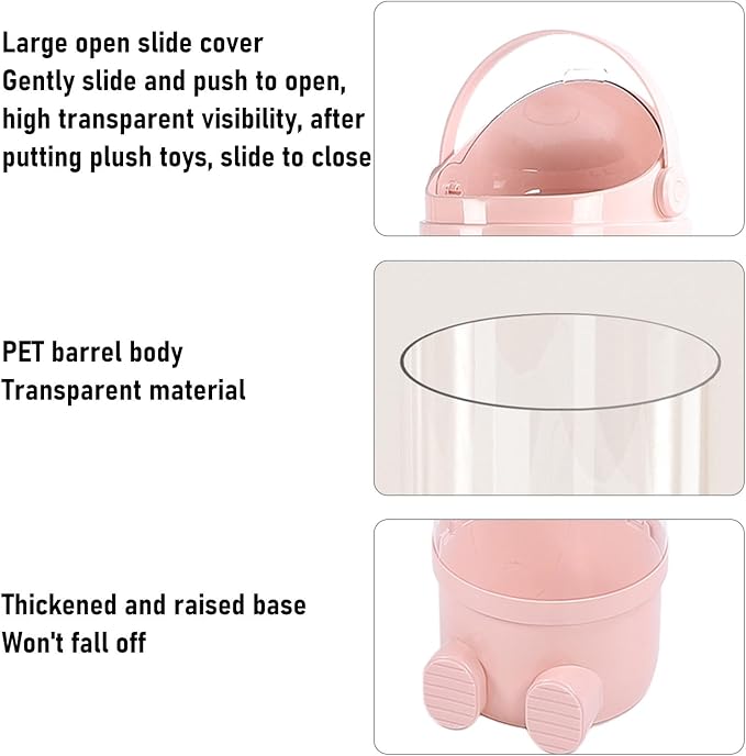 Stuffed Animal Storage Tube 130cm Large Capacity Transparent Plush Toy Display Bucket Organizer for Playroom Bedroom (Pink)