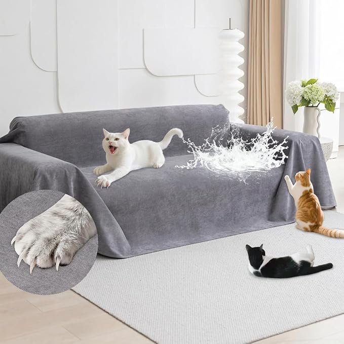 Loiion Cat Scratch Proof Furniture Protector Waterproof Sofa Cover 118"x71" | Pet-Friendly Couch Protector, Anti-Scratch & Anti-Slip Sofa Cover For Cats Dogs Kids, Machine Washable