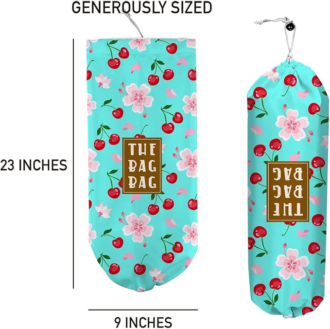 Plastic Bag Holder,Reusable And Washable Country Style Grocery Bag organizer,For Home Kitchen Travelling Camping Decor, use 1 Pack,Cherry Blossoms Pattern