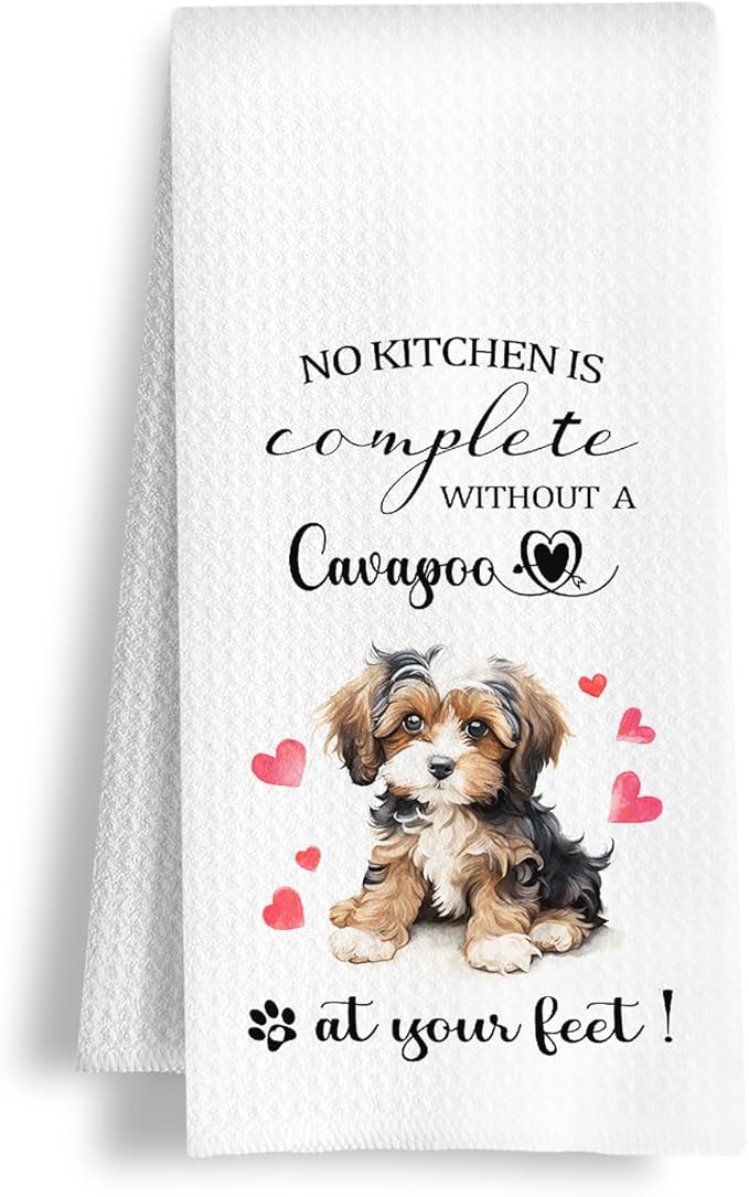 Cavapoo Gifts Kitchen Towels, Dog Lover Owner Gifts for Women Men, No Kitchen is Complete Without a Cavapoo at Your Feet Decorative Dish Tea Hand Towels, 16x24 Inch