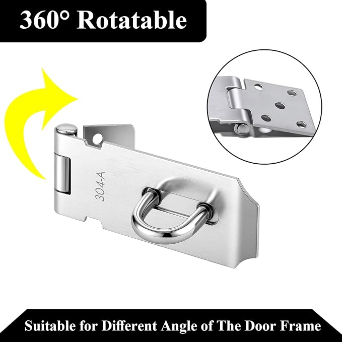 2 Pack Stainless Steel Padlock Hasp, Security Lock Latch, Heavy Duty Gate Staple for External Doors, Shed Door, Fence, Window, Cabinet, Pet Cage, Crate, Silver (3 Inch)