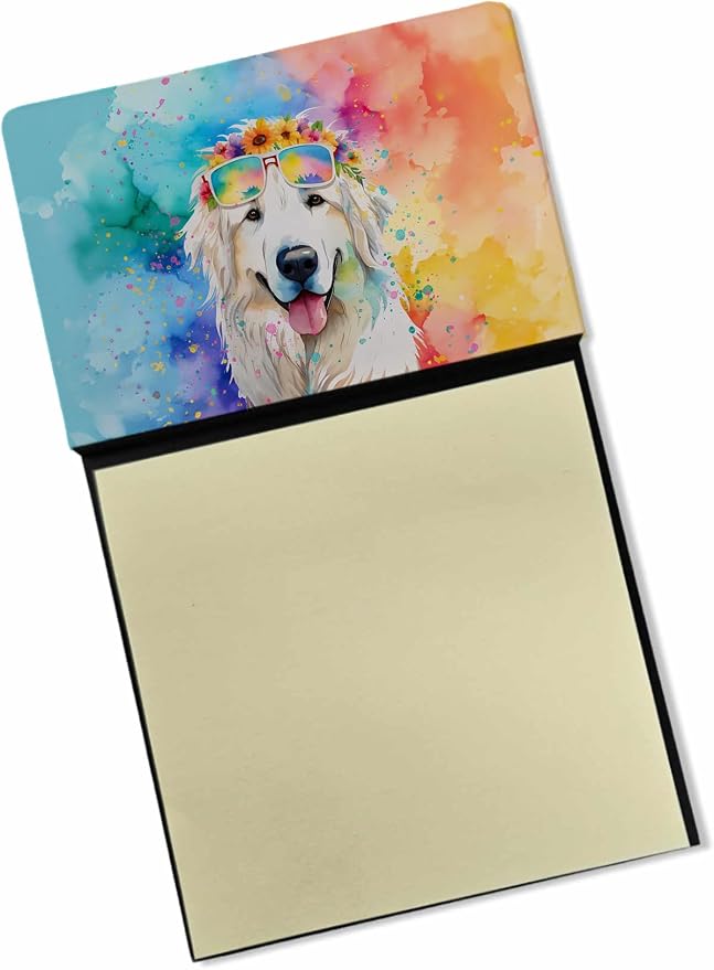 Caroline's Treasures Great Pyrenees Hippie Dawg Sticky Note Holder Refillable Dispenser Self-Sticky Note Pads, Memo Pads Blank Desk Accessories