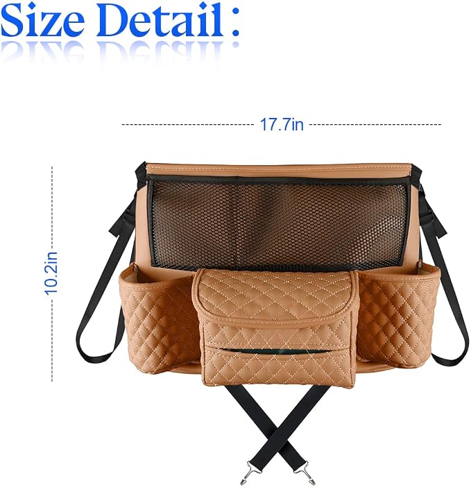 zipelo Car Handbag Holder Between Seats, PU Leather Multi-Pocket Large Capacity Purse Holder, Auto Net Bag Barrier of Backseat Pet Kids, Car Seat Organizers and Storage for Cargo Tissue Cup (Brown)
