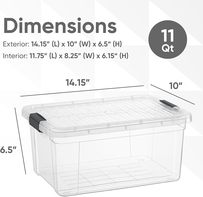 Superio 11 Quart Clear Plastic Storage Boxes with Lids, Stackable Organizer Containers, BPA-Free Storage Bins for Home, Office, School & Dorm, 2 Pack