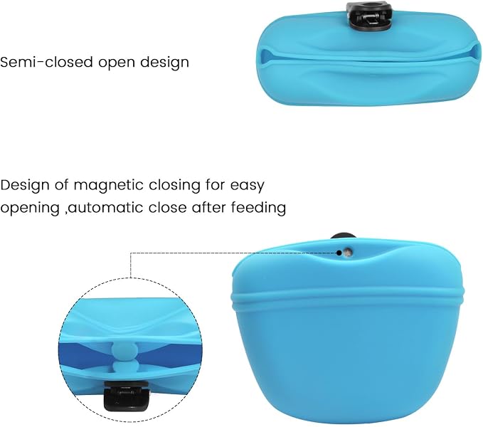 AUDWUD Silicone Dog Treat Pouch with Clicker Magnetic Closure Secure Clip | Upgraded clip keeps your treat pouch secure during training.Magnetic closure allows fast one hand access.Includes dog click