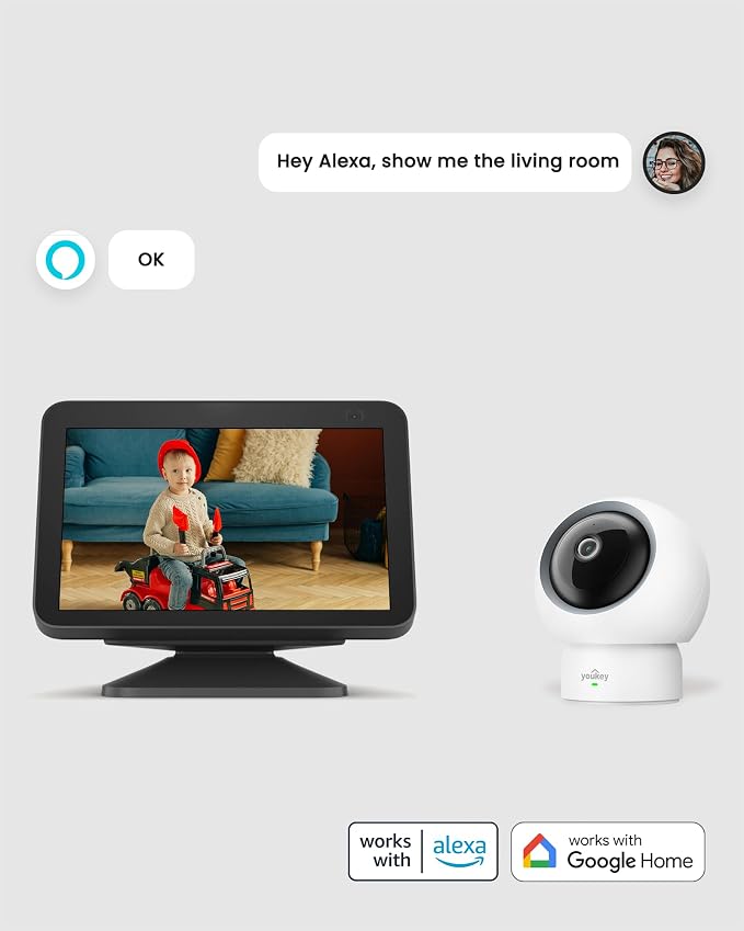 youkey 2.5K Indoor Pet Security Camera, Two-Way Audio Chat to Your Pets, AI Pet/Human Detection, 360° AI Human Tracking, Privacy Mode, No Monthly Fees, Night Vision, WiFi 6（2.4GHz & 5GHz）