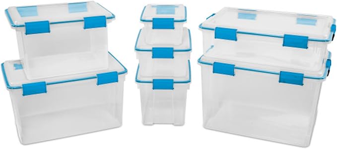 Sterilite 18-Pack Gasket Box, Weather-Resistant Storage Bins with Latching Lids, 7.5 Quart - Heavy-Duty Organizing Containers for Closet, Bathroom, and Office