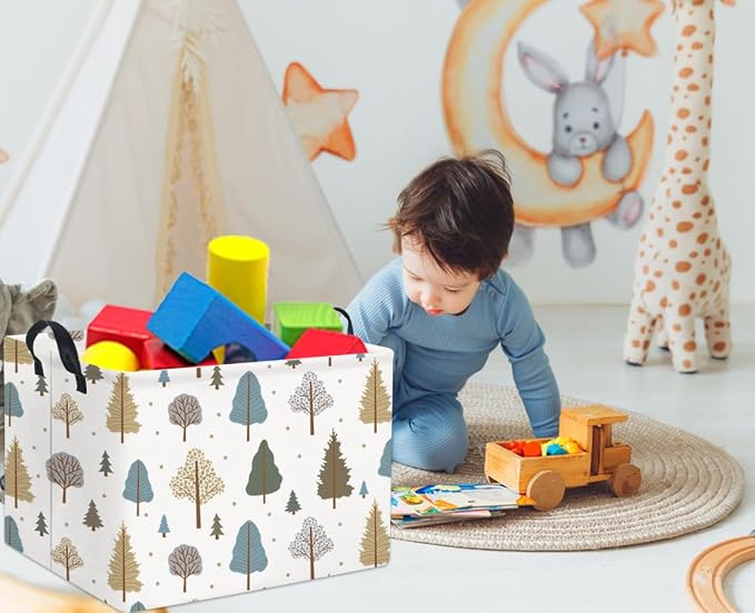 Rectangular Kids Storage Bin Gift & Baby Organizer Shelf Book Basket Room Decor (Grey Tree)