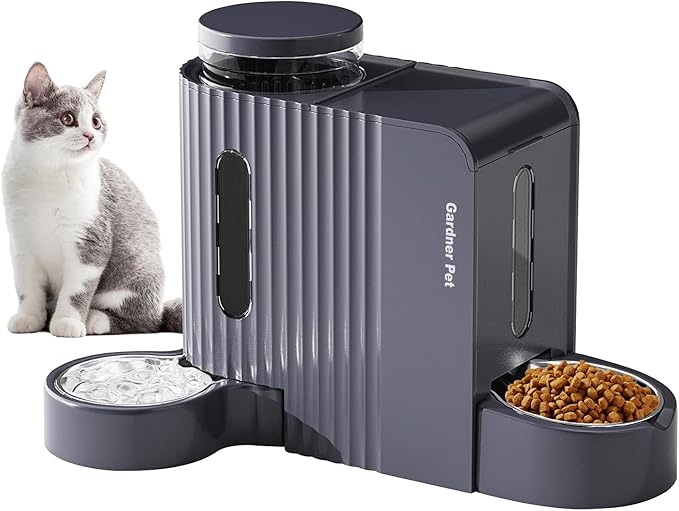 Gardner Pet Automatic Gravity Cat Food Feeder and Water Dispenser Stainless Steel Two-in-One Set Large Capacity Dispenser for Pets Dogs, Puppies, Kittens-(0.8 Gallons x 2)