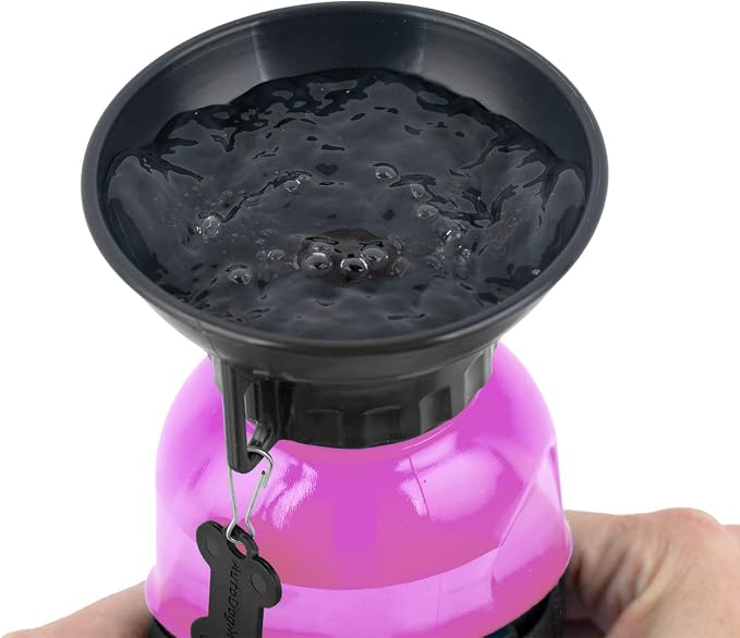 Highwave AutoDogMug Dog Water Bottle with Built-in Bowl, 20 oz, Pink