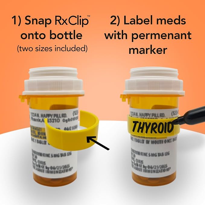 20 Pack Medicine Bottle Label Clips for Easy Medication Identification - 20ct Multipack with Marker