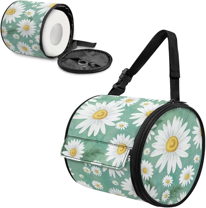 Aesthetic Bathroom Hanging Toilet Paper Tissue Holder Wall Mounted Tissue Towel Roll Holder with Adjustable Strap Easy Installation,Daisy Print
