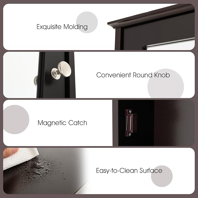 LOKO Bathroom Medicine Cabinet, Wall Mounted Storage Cabinet (Brown) | Single Mirrored Door | Adjustable Shelf | For Bathroom, Living Room, Entryway | 13.5 x 6 x 21 inches