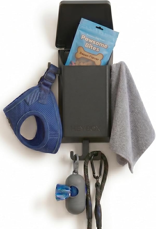 Pet Organizer Wall Mount with Hooks – Dog & Cat Leash Holder, Collar Storage, Kennel & Stable Supply Box – Made in USA