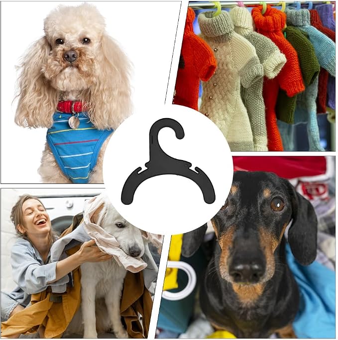 16pcs Pet Clothes Hanger, Black Plastic Apparel Hangers for Dog Cat Mini Clothes Hangers Non-Slip Pet Costume Racks for Pet Puppy Small Clothes Organizer, 6.3x6.4x0.2 inch