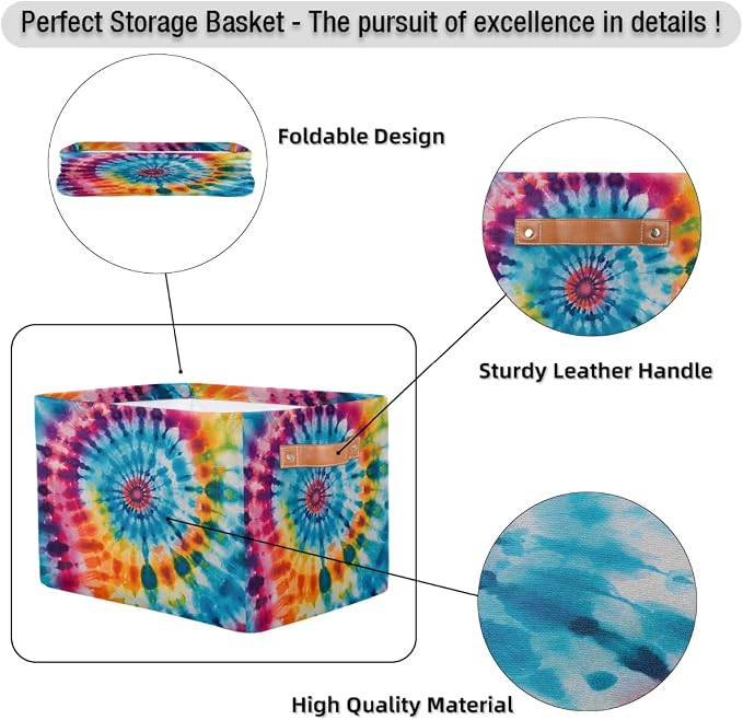AUUXVA Storage Basket Abstract Swirl Tie Dye Pattern Storage Cube Box Durable Canvas Collapsible Toy Basket Organizer Bin with Handles for Shelf Closet Bedroom Home Office