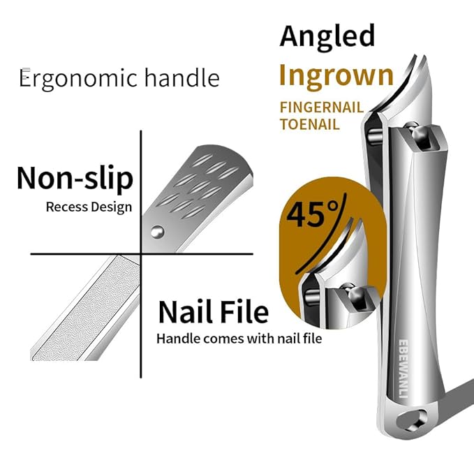 EBEWANLI Ingrown Toenail Clippers, Pointed Stainless Steel Nail Clippers for Hangnail or Ingrown Toenails Removal, Slant Blade Ingrown Toenail Tool for Feet, Almond Nail Clippers for Acrylic Nail Tips