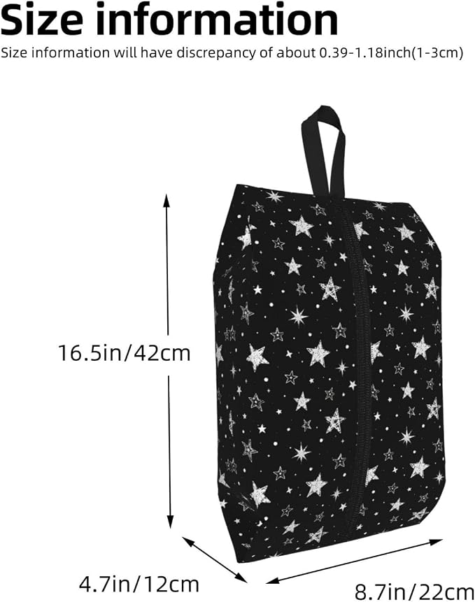 Cute Doodle Stars Travel Shoe Bag for Men & Women, Waterproof Shoe Storage Organizer with Zipper, Portable Shoe Pouch for Sneakers, Heels, Sandals, Gym & Travel Luggage 2PCS
