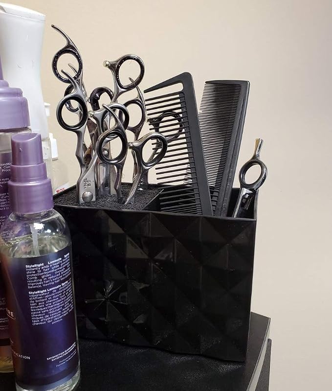 Salon Shears Rack for Hair Stylist Scissors Container for Pet Grooming Hair Cutting Organizer Storage Box Salon Shear Holder Combs Clips Brushes Hairdressing Combs Organizer (Black)