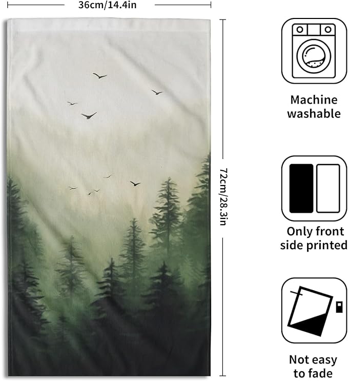 Giwawa Green Misty Forest Hand Towels Set of 2 Mountain Woodland Soft Guest Face Bath Towel Bathroom Decorations Thin Kitchen Tea Dish Towels
