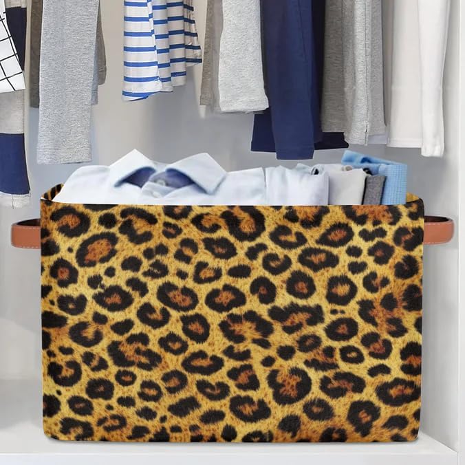Leopard Print Storage Boxes Theme Storage Nursery Baskets with Handle Closet Collapsible Organizer Shelf Bins for Book Cloth 15 X 11 X 9.5 IN